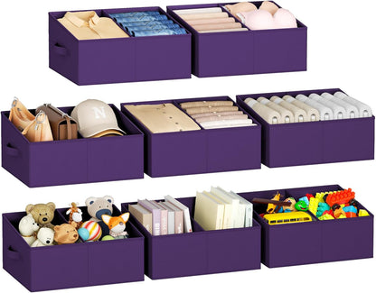 Large Closet Shelf Organizer Bins 6 Packs with Handles and Divider, Fabric Trapezoid Storage Baskets, Foldable Clothes Containers Box for Shelf, Towel, Book, Toy, Purse, Hats, Grey