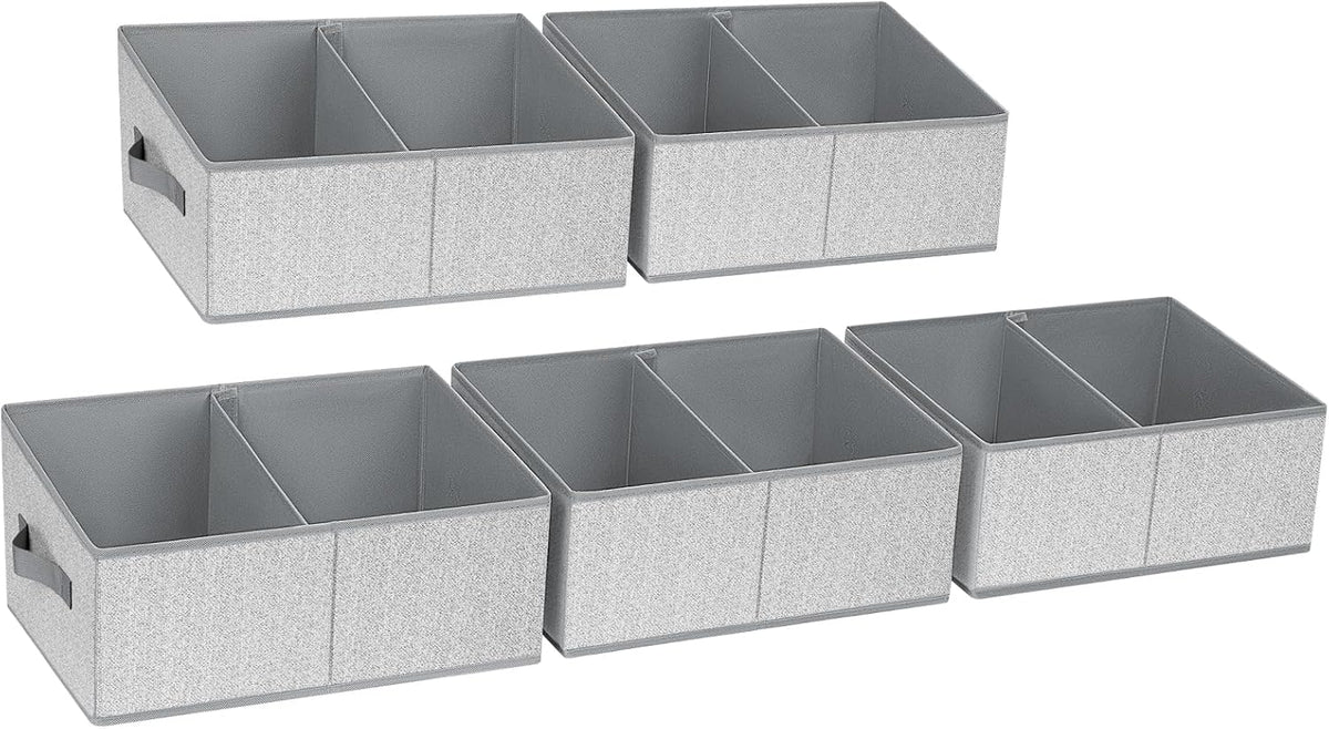 Large Closet Shelf Organizer Bins 6 Packs with Handles and Divider, Fabric Trapezoid Storage Baskets, Foldable Clothes Containers Box for Shelf, Towel, Book, Toy, Purse, Hats, Grey