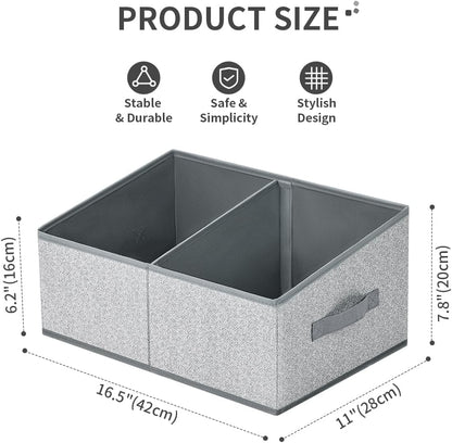 Large Closet Shelf Organizer Bins 6 Packs with Handles and Divider, Fabric Trapezoid Storage Baskets, Foldable Clothes Containers Box for Shelf, Towel, Book, Toy, Purse, Hats, Grey