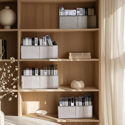 Large Closet Shelf Organizer Bins 6 Packs with Handles and Divider, Fabric Trapezoid Storage Baskets, Foldable Clothes Containers Box for Shelf, Towel, Book, Toy, Purse, Hats, Grey