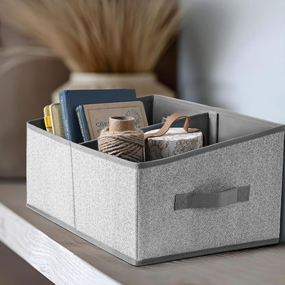 Large Closet Shelf Organizer Bins 6 Packs with Handles and Divider, Fabric Trapezoid Storage Baskets, Foldable Clothes Containers Box for Shelf, Towel, Book, Toy, Purse, Hats, Grey