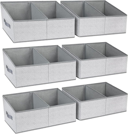 Large Closet Shelf Organizer Bins 6 Packs with Handles and Divider, Fabric Trapezoid Storage Baskets, Foldable Clothes Containers Box for Shelf, Towel, Book, Toy, Purse, Hats, Grey