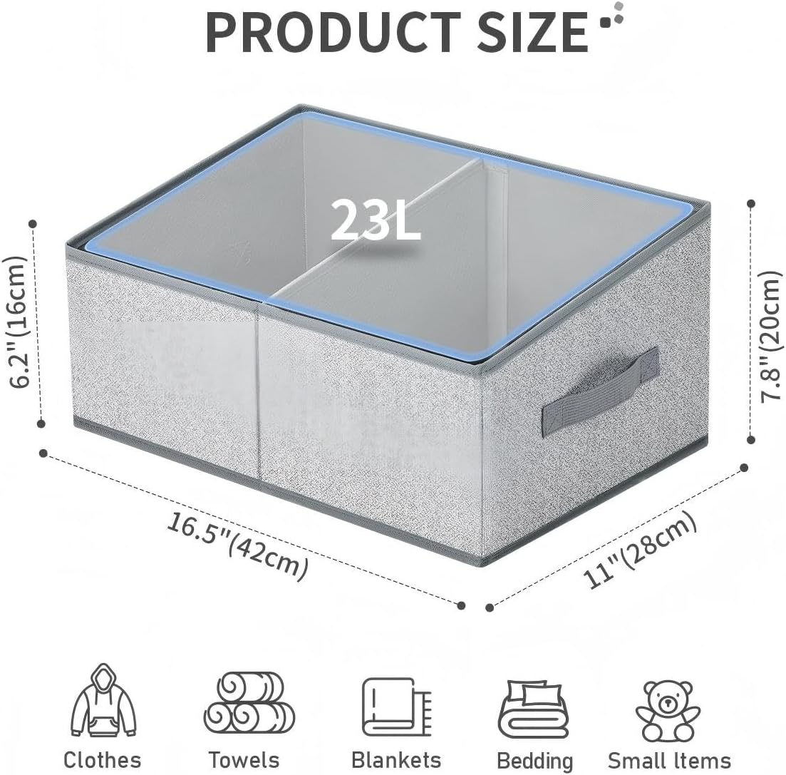 Large Closet Shelf Organizer Bins 6 Packs with Handles and Divider, Fabric Trapezoid Storage Baskets, Foldable Clothes Containers Box for Shelf, Towel, Book, Toy, Purse, Hats, Grey