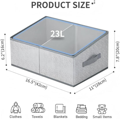 Large Closet Shelf Organizer Bins 6 Packs with Handles and Divider, Fabric Trapezoid Storage Baskets, Foldable Clothes Containers Box for Shelf, Towel, Book, Toy, Purse, Hats, Grey