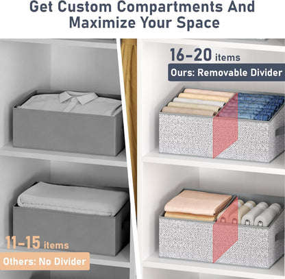 Large Closet Shelf Organizer Bins 6 Packs with Handles and Divider, Fabric Trapezoid Storage Baskets, Foldable Clothes Containers Box for Shelf, Towel, Book, Toy, Purse, Hats, Grey
