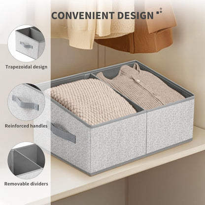 Large Closet Shelf Organizer Bins 6 Packs with Handles and Divider, Fabric Trapezoid Storage Baskets, Foldable Clothes Containers Box for Shelf, Towel, Book, Toy, Purse, Hats, Grey