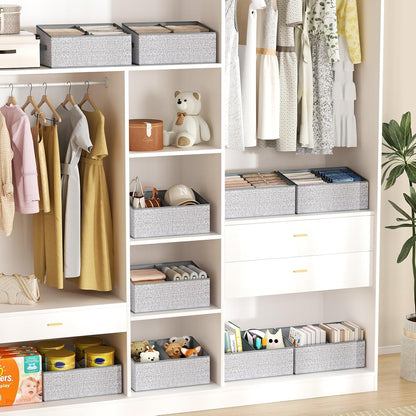 Large Closet Shelf Organizer Bins 6 Packs with Handles and Divider, Fabric Trapezoid Storage Baskets, Foldable Clothes Containers Box for Shelf, Towel, Book, Toy, Purse, Hats, Grey