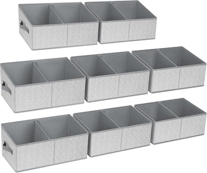 Large Closet Shelf Organizer Bins 6 Packs with Handles and Divider, Fabric Trapezoid Storage Baskets, Foldable Clothes Containers Box for Shelf, Towel, Book, Toy, Purse, Hats, Grey