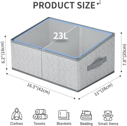 Large Closet Shelf Organizer Bins 6 Packs with Handles and Divider, Fabric Trapezoid Storage Baskets, Foldable Clothes Containers Box for Shelf, Towel, Book, Toy, Purse, Hats, Grey