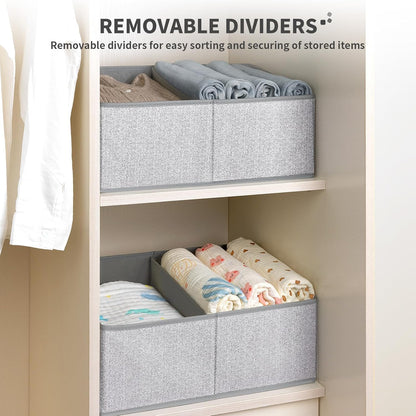 Large Closet Shelf Organizer Bins 6 Packs with Handles and Divider, Fabric Trapezoid Storage Baskets, Foldable Clothes Containers Box for Shelf, Towel, Book, Toy, Purse, Hats, Grey