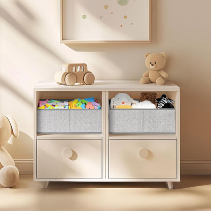 Large Closet Shelf Organizer Bins 6 Packs with Handles and Divider, Fabric Trapezoid Storage Baskets, Foldable Clothes Containers Box for Shelf, Towel, Book, Toy, Purse, Hats, Grey