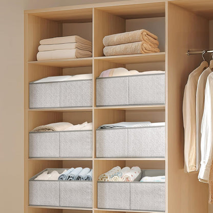 Large Closet Shelf Organizer Bins 6 Packs with Handles and Divider, Fabric Trapezoid Storage Baskets, Foldable Clothes Containers Box for Shelf, Towel, Book, Toy, Purse, Hats, Grey