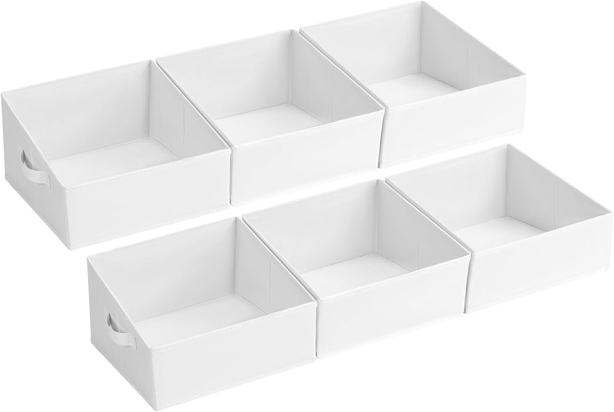 Large Closet Shelf Organizer Bins 6 Packs with Handles and Divider, Fabric Trapezoid Storage Baskets, Foldable Clothes Containers Box for Shelf, Towel, Book, Toy, Purse, Hats, Grey