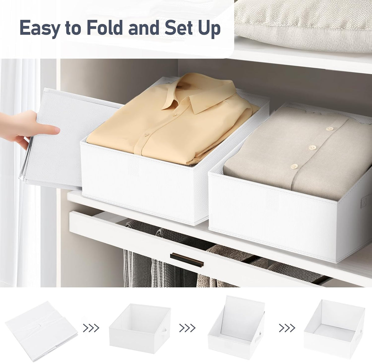 Large Closet Shelf Organizer Bins 6 Packs with Handles and Divider, Fabric Trapezoid Storage Baskets, Foldable Clothes Containers Box for Shelf, Towel, Book, Toy, Purse, Hats, Grey