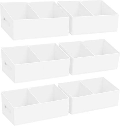 Large Closet Shelf Organizer Bins 6 Packs with Handles and Divider, Fabric Trapezoid Storage Baskets, Foldable Clothes Containers Box for Shelf, Towel, Book, Toy, Purse, Hats, Grey