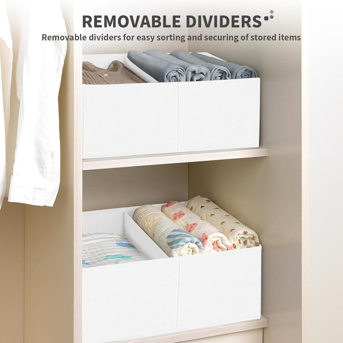 Large Closet Shelf Organizer Bins 6 Packs with Handles and Divider, Fabric Trapezoid Storage Baskets, Foldable Clothes Containers Box for Shelf, Towel, Book, Toy, Purse, Hats, Grey
