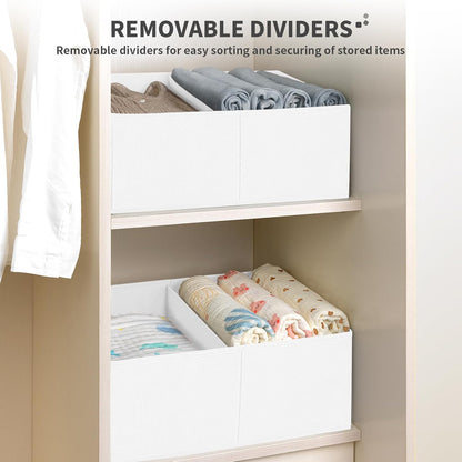 Large Closet Shelf Organizer Bins 6 Packs with Handles and Divider, Fabric Trapezoid Storage Baskets, Foldable Clothes Containers Box for Shelf, Towel, Book, Toy, Purse, Hats, Grey