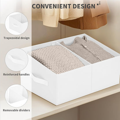 Large Closet Shelf Organizer Bins 6 Packs with Handles and Divider, Fabric Trapezoid Storage Baskets, Foldable Clothes Containers Box for Shelf, Towel, Book, Toy, Purse, Hats, Grey