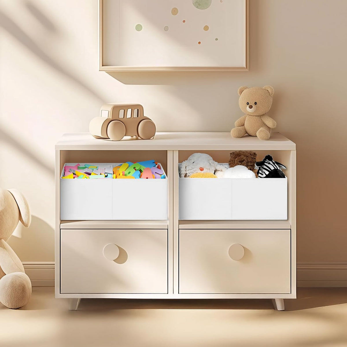 Large Closet Shelf Organizer Bins 6 Packs with Handles and Divider, Fabric Trapezoid Storage Baskets, Foldable Clothes Containers Box for Shelf, Towel, Book, Toy, Purse, Hats, Grey