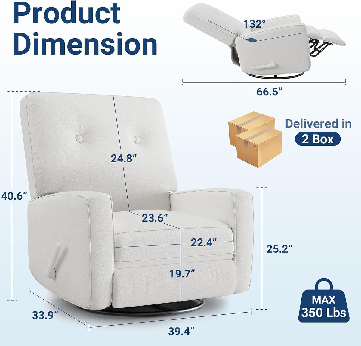 360° Recliner Chair with Adjustable Backrest & Footrest, Beige