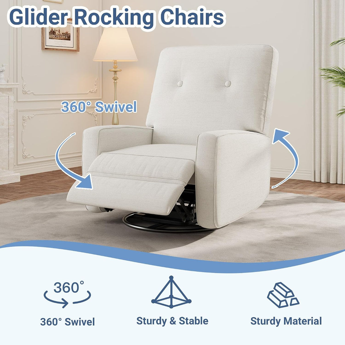 360° Recliner Chair with Adjustable Backrest & Footrest, Beige