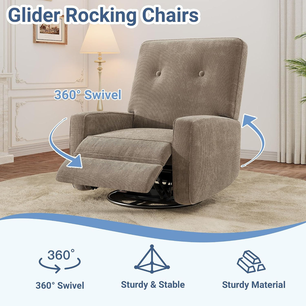 360° Recliner Chair with Adjustable Backrest & Footrest, Beige
