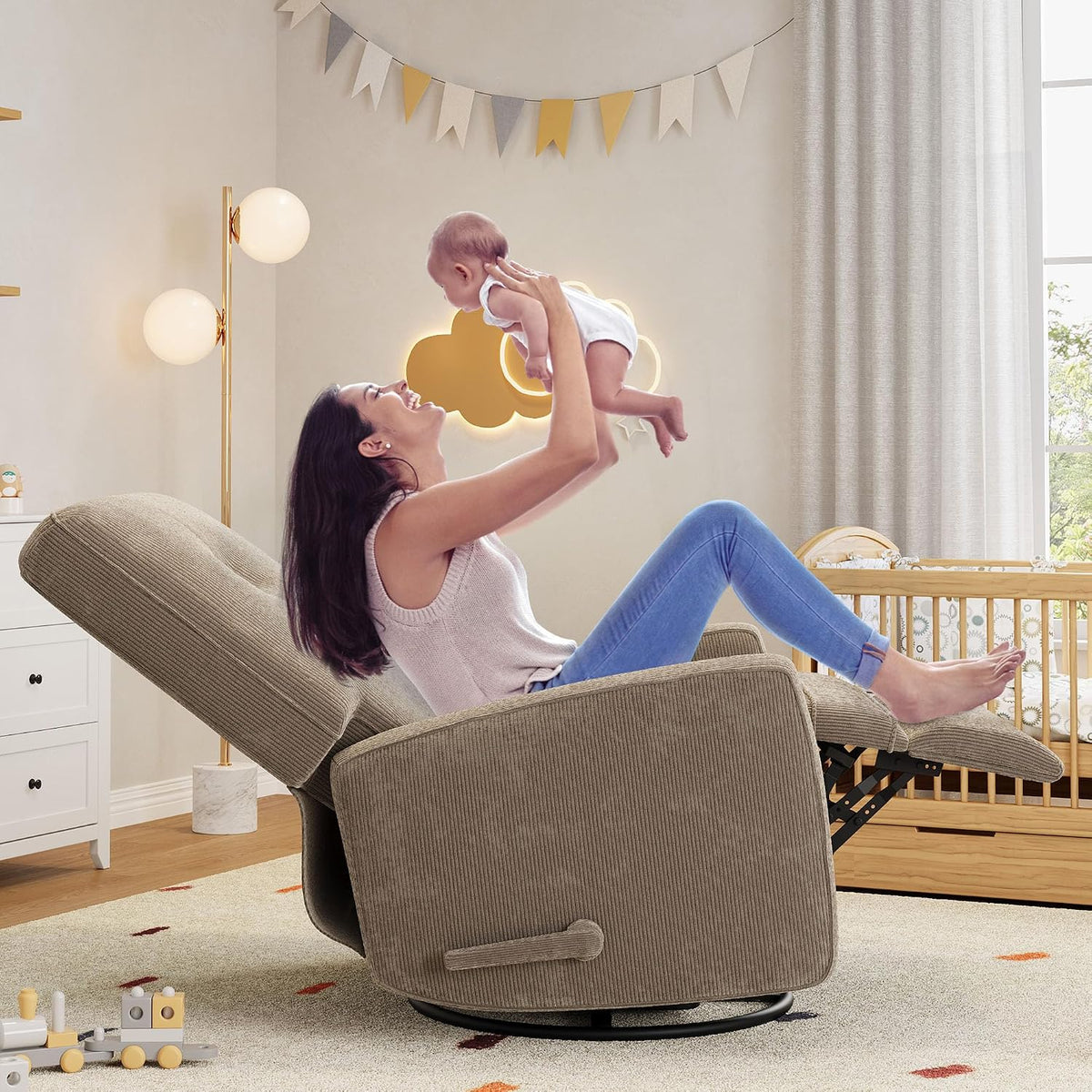 360° Recliner Chair with Adjustable Backrest & Footrest, Beige