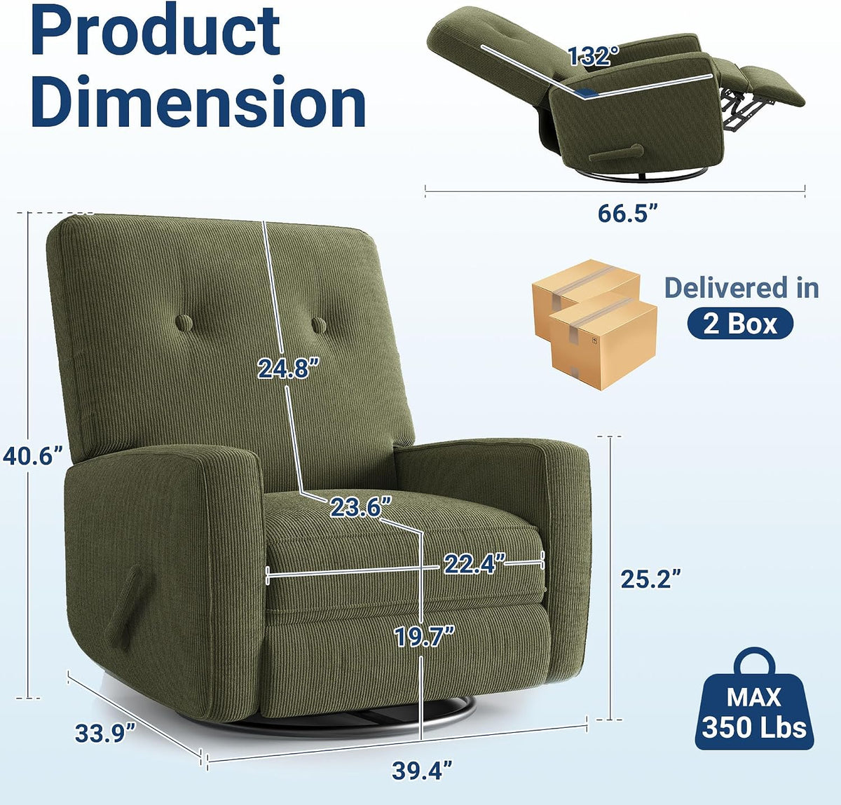 360° Recliner Chair with Adjustable Backrest & Footrest, Beige