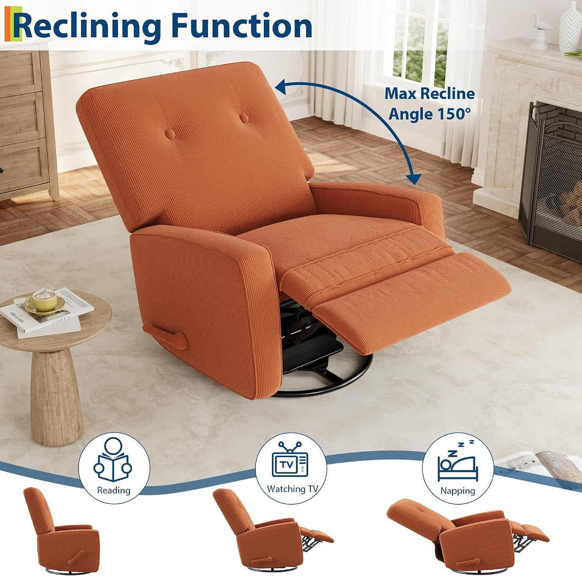 360° Recliner Chair with Adjustable Backrest & Footrest, Beige