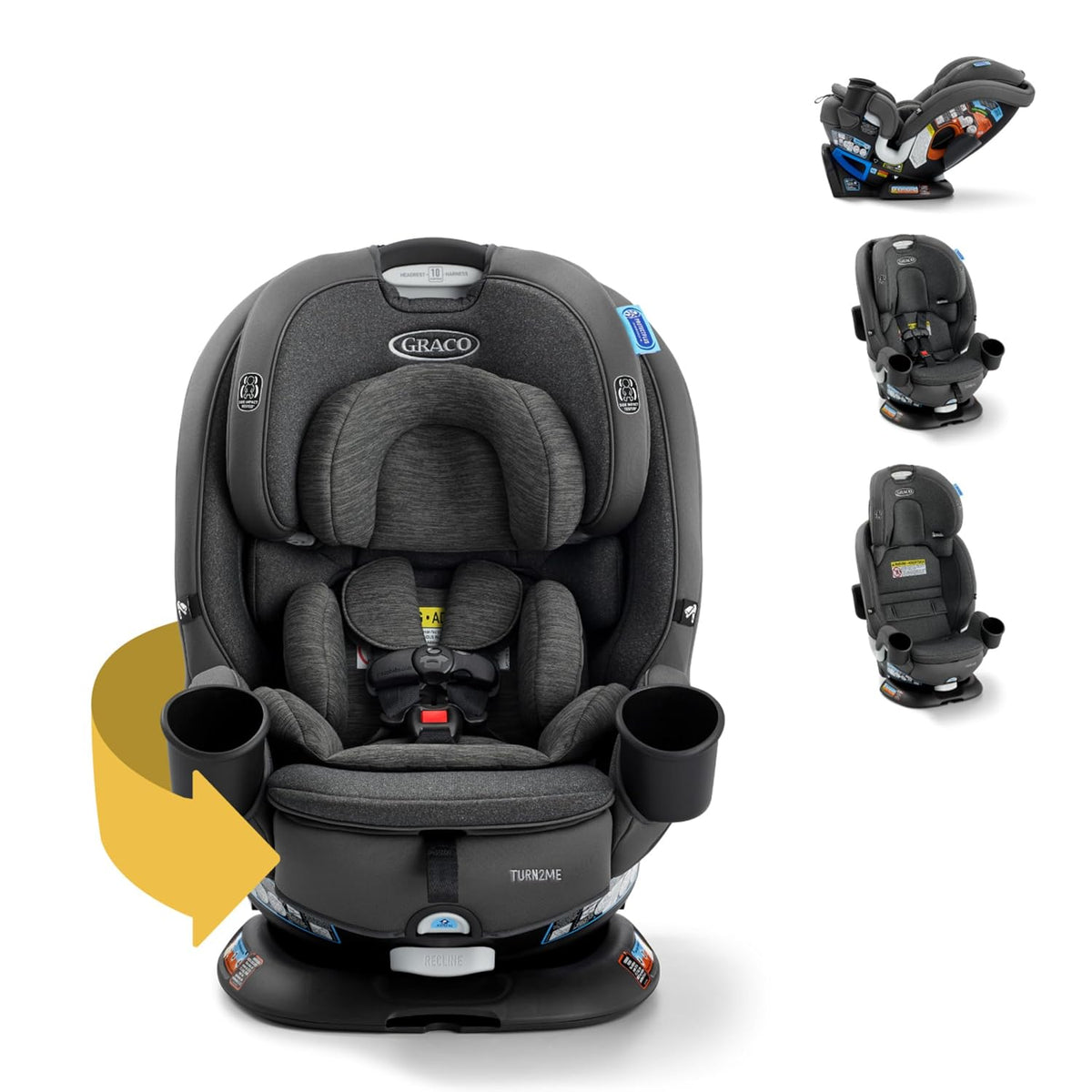 Turn2Me 3-in-1 Rotating Convertible Car Seat, Manchester, Rear-Facing Rotation Only, Forward-Facing Mode, Highback Booster Up to 100 lbs, Adjustable Headrest & Harness, Steel Reinforced Frame
