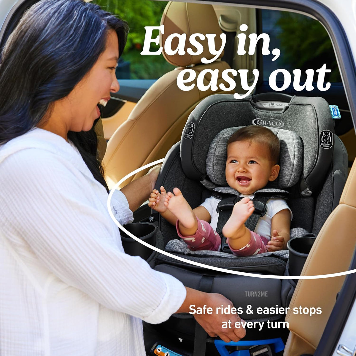 Turn2Me 3-in-1 Rotating Convertible Car Seat, Manchester, Rear-Facing Rotation Only, Forward-Facing Mode, Highback Booster Up to 100 lbs, Adjustable Headrest & Harness, Steel Reinforced Frame