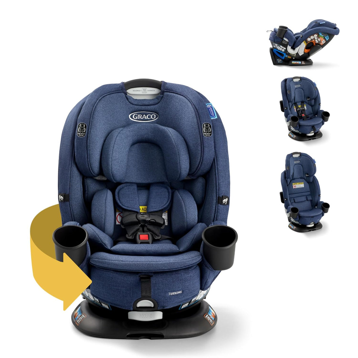 Turn2Me 3-in-1 Rotating Convertible Car Seat, Manchester, Rear-Facing Rotation Only, Forward-Facing Mode, Highback Booster Up to 100 lbs, Adjustable Headrest & Harness, Steel Reinforced Frame