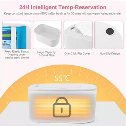 Portable USB Baby Wipe Warmer, Large Capacity Wet Wipes Dispenser with Constant Temperature, Even Heating Diaper Wipe Warmer & Baby Wipe Heater for Home Car Travel (White)