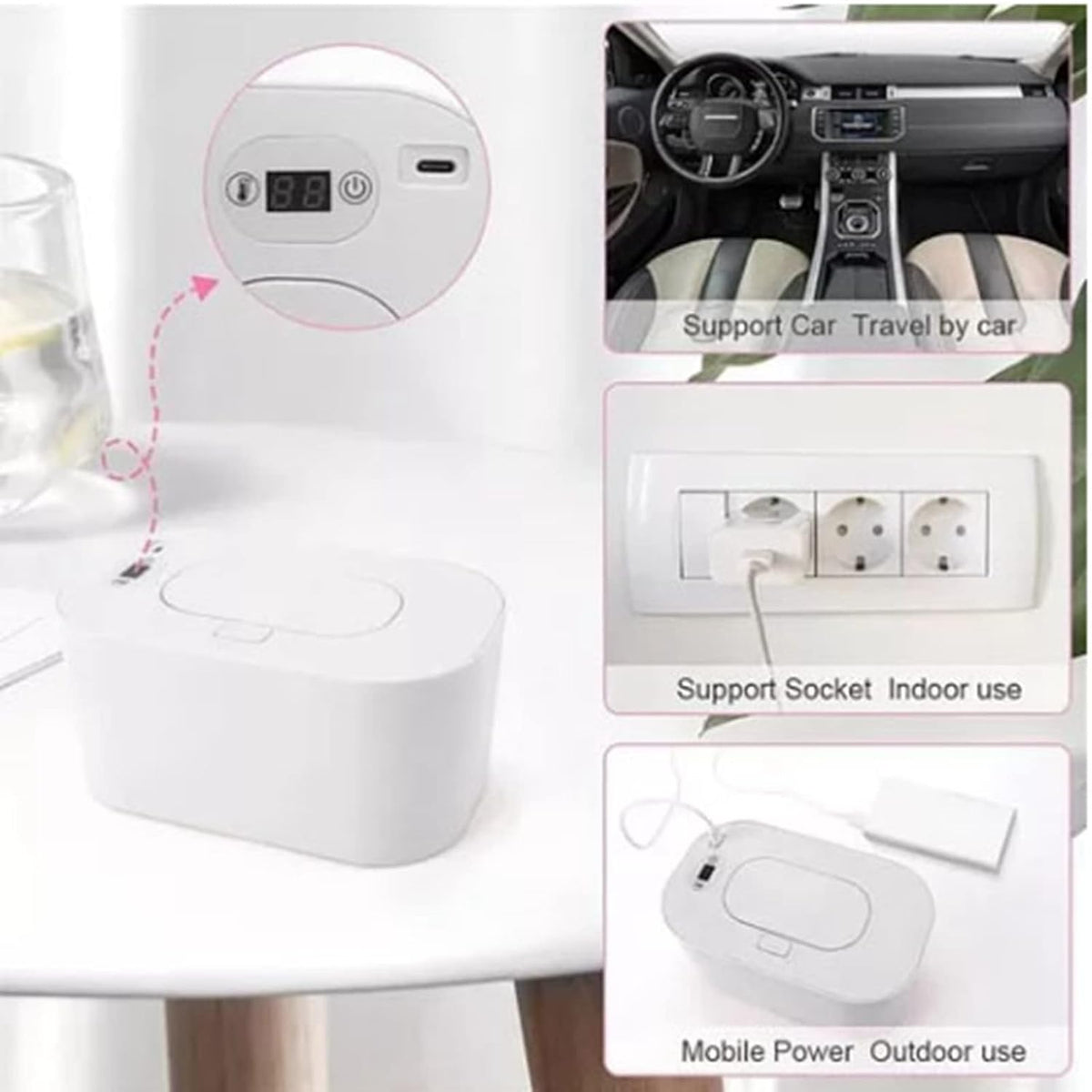 Portable USB Baby Wipe Warmer, Large Capacity Wet Wipes Dispenser with Constant Temperature, Even Heating Diaper Wipe Warmer & Baby Wipe Heater for Home Car Travel (White)