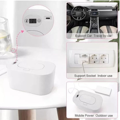Portable USB Baby Wipe Warmer, Large Capacity Wet Wipes Dispenser with Constant Temperature, Even Heating Diaper Wipe Warmer & Baby Wipe Heater for Home Car Travel (White)