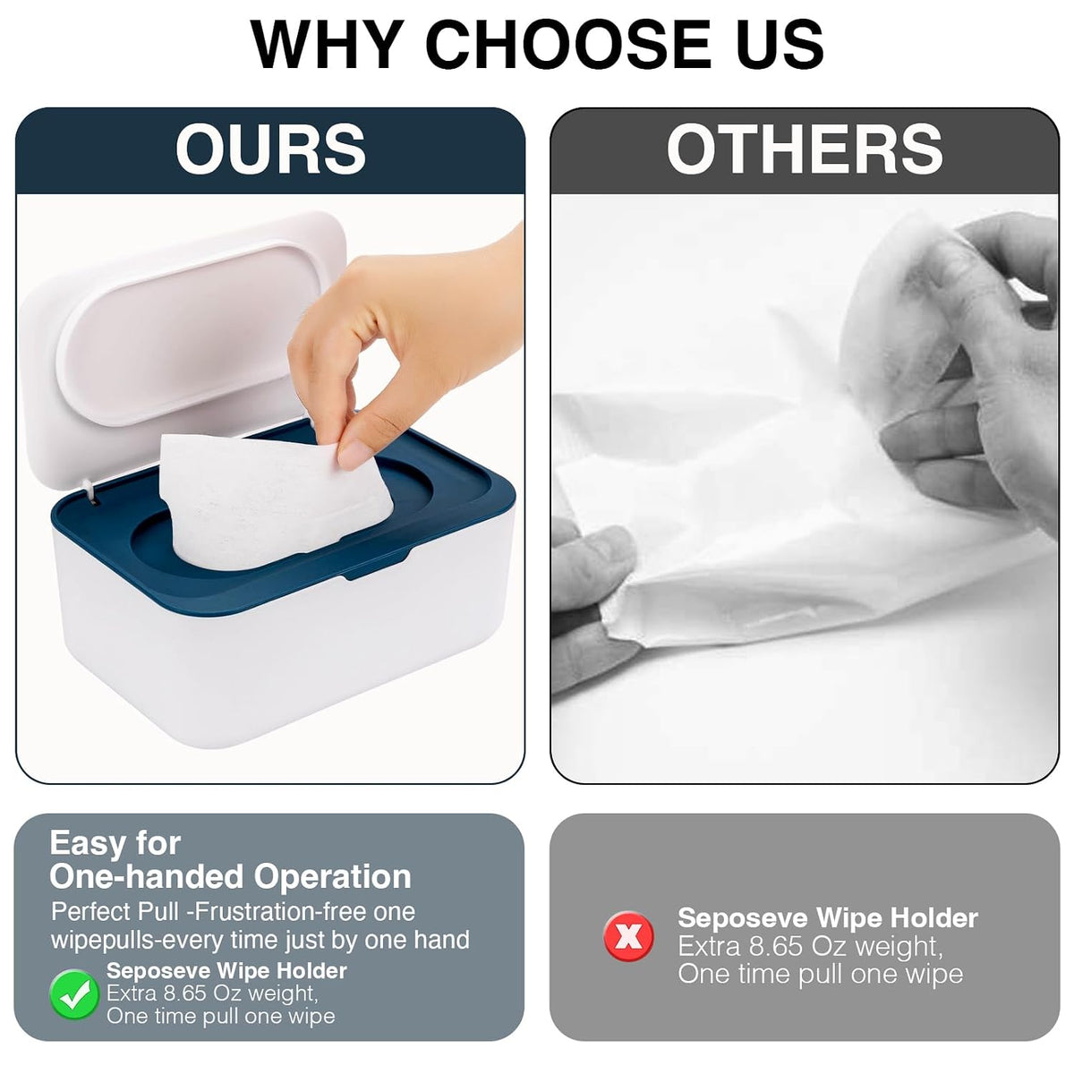 Baby Wipes Dispenser, Wipe Holder for Baby & Adult,Keeps Wet Tissue Fresh, Non-Slip Wipes Case,Easy Open & Close， Flushable Wipe Container with Sealing Design Lid