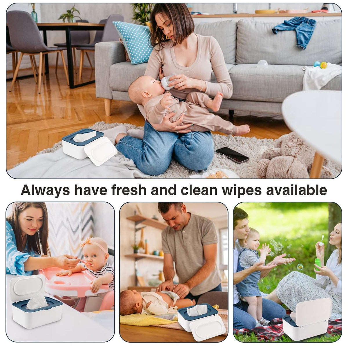 Baby Wipes Dispenser, Wipe Holder for Baby & Adult,Keeps Wet Tissue Fresh, Non-Slip Wipes Case,Easy Open & Close， Flushable Wipe Container with Sealing Design Lid