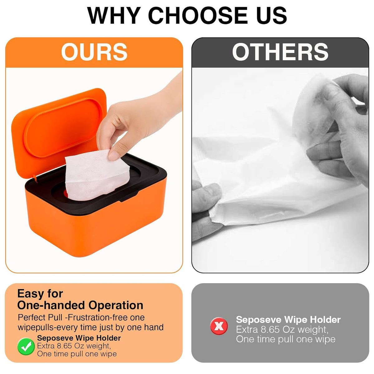 Baby Wipes Dispenser, Wipe Holder for Baby & Adult,Keeps Wet Tissue Fresh, Non-Slip Wipes Case,Easy Open & Close， Flushable Wipe Container with Sealing Design Lid