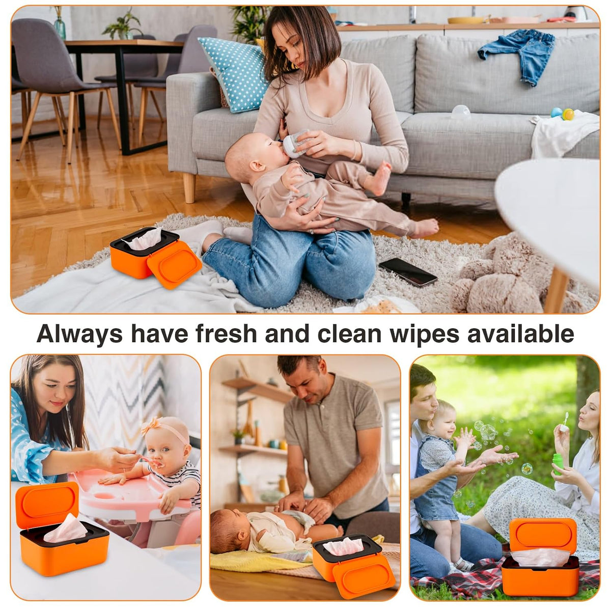 Baby Wipes Dispenser, Wipe Holder for Baby & Adult,Keeps Wet Tissue Fresh, Non-Slip Wipes Case,Easy Open & Close， Flushable Wipe Container with Sealing Design Lid