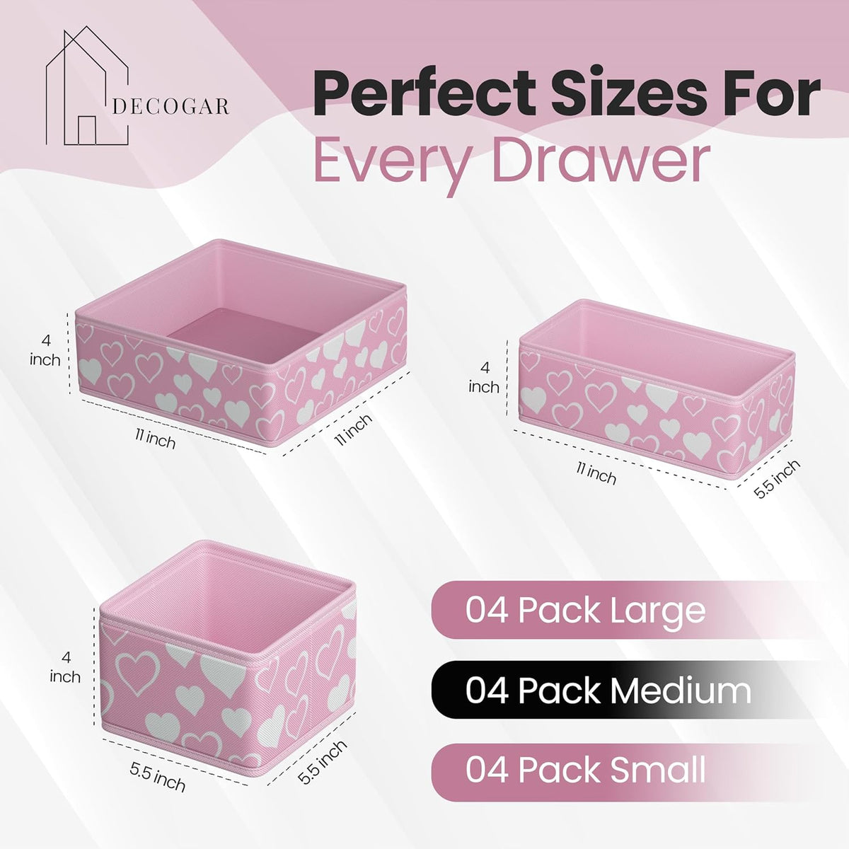 12 Pack Foldable Pink Drawer Organizers – Fabric Baby Clothes Organizer for Nursery Dresser & Closet | Pink Storage Bins, Drawer Dividers for Baby Clothes, Diapers, Socks & Toys
