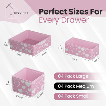 12 Pack Foldable Pink Drawer Organizers – Fabric Baby Clothes Organizer for Nursery Dresser & Closet | Pink Storage Bins, Drawer Dividers for Baby Clothes, Diapers, Socks & Toys