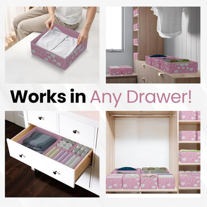 12 Pack Foldable Pink Drawer Organizers – Fabric Baby Clothes Organizer for Nursery Dresser & Closet | Pink Storage Bins, Drawer Dividers for Baby Clothes, Diapers, Socks & Toys