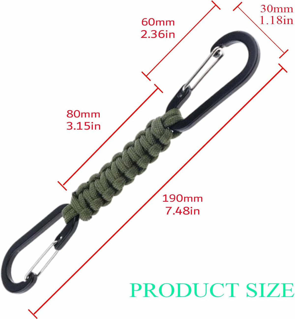 Paracord Keychain Carabiner with Double Hooks Hanger Stroller Hook for Camping Hiking Clip Water Bottle Keys Backpack Tools