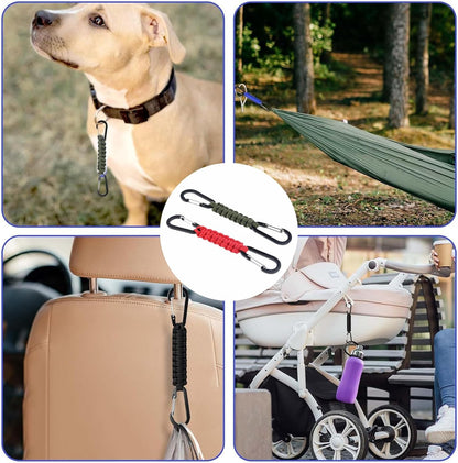 Paracord Keychain Carabiner with Double Hooks Hanger Stroller Hook for Camping Hiking Clip Water Bottle Keys Backpack Tools