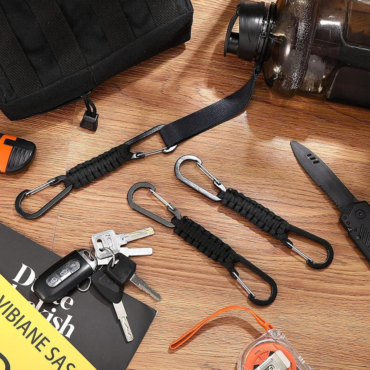 Paracord Keychain Carabiner with Double Hooks Hanger Stroller Hook for Camping Hiking Clip Water Bottle Keys Backpack Tools