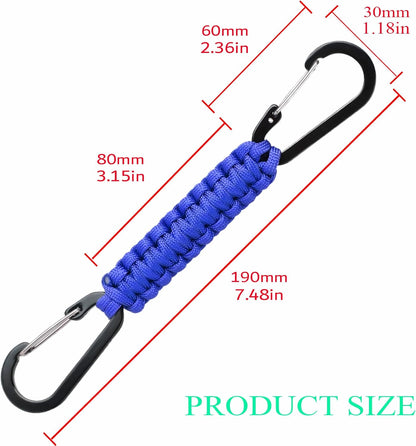 Paracord Keychain Carabiner with Double Hooks Hanger Stroller Hook for Camping Hiking Clip Water Bottle Keys Backpack Tools