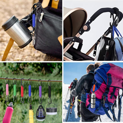 Paracord Keychain Carabiner with Double Hooks Hanger Stroller Hook for Camping Hiking Clip Water Bottle Keys Backpack Tools