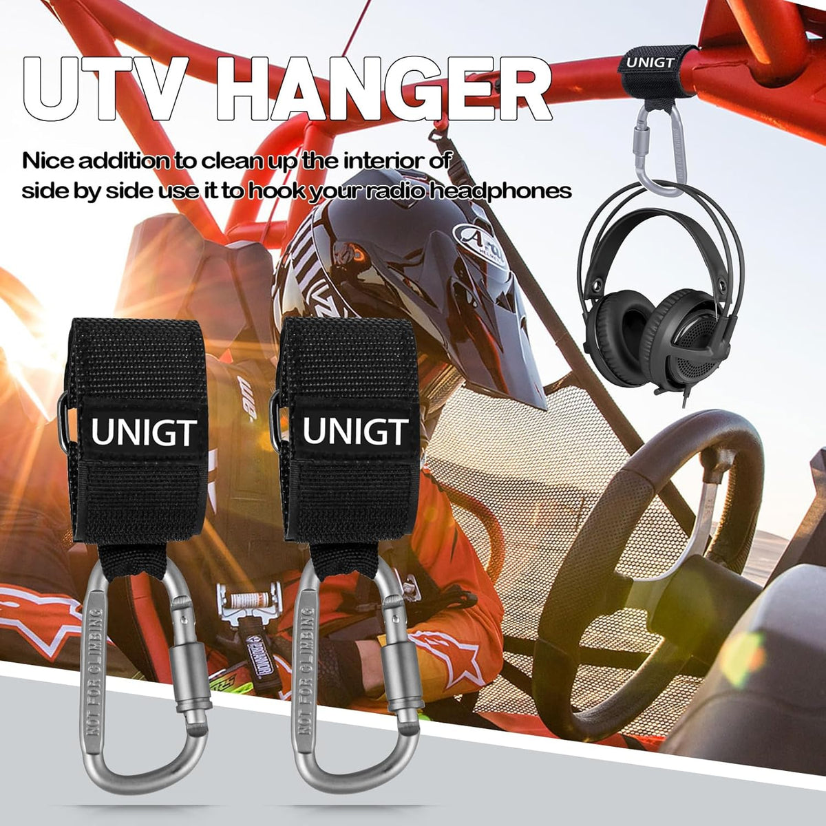 UNIGT 2 Pack UTV Hook for Hanging Headsets, Helmet and Goggles No-Slip