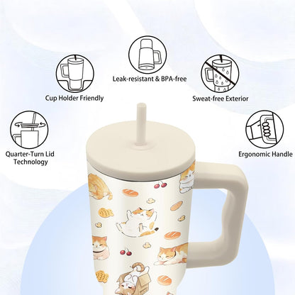 24oz Cat Tumbler with Handle and Straw, Cat Lovers Gifts for Women(1pc) | Stainless Steel, Leakproof, BPA Free, Insulated Travel Mug for Home Office Sport, Girls Women Birthday Gift Cup