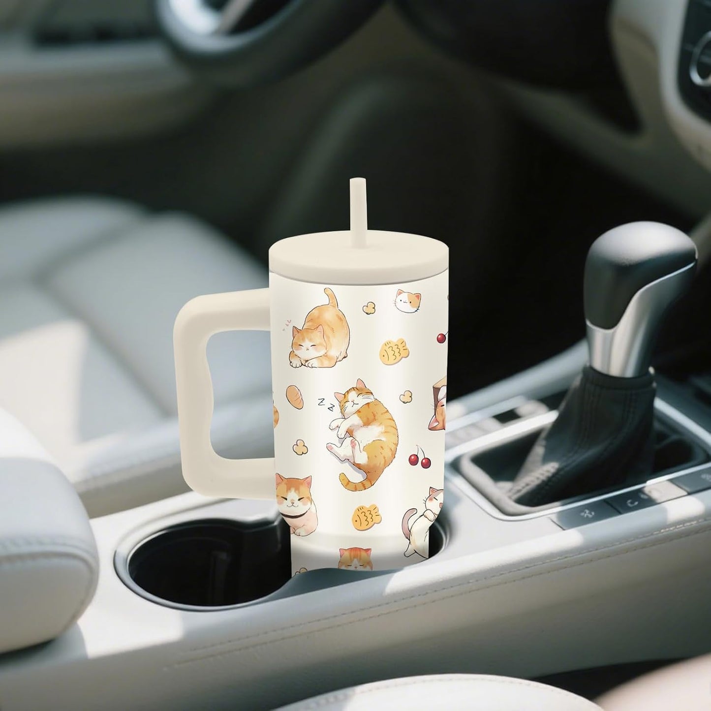 24oz Cat Tumbler with Handle and Straw, Cat Lovers Gifts for Women(1pc) | Stainless Steel, Leakproof, BPA Free, Insulated Travel Mug for Home Office Sport, Girls Women Birthday Gift Cup